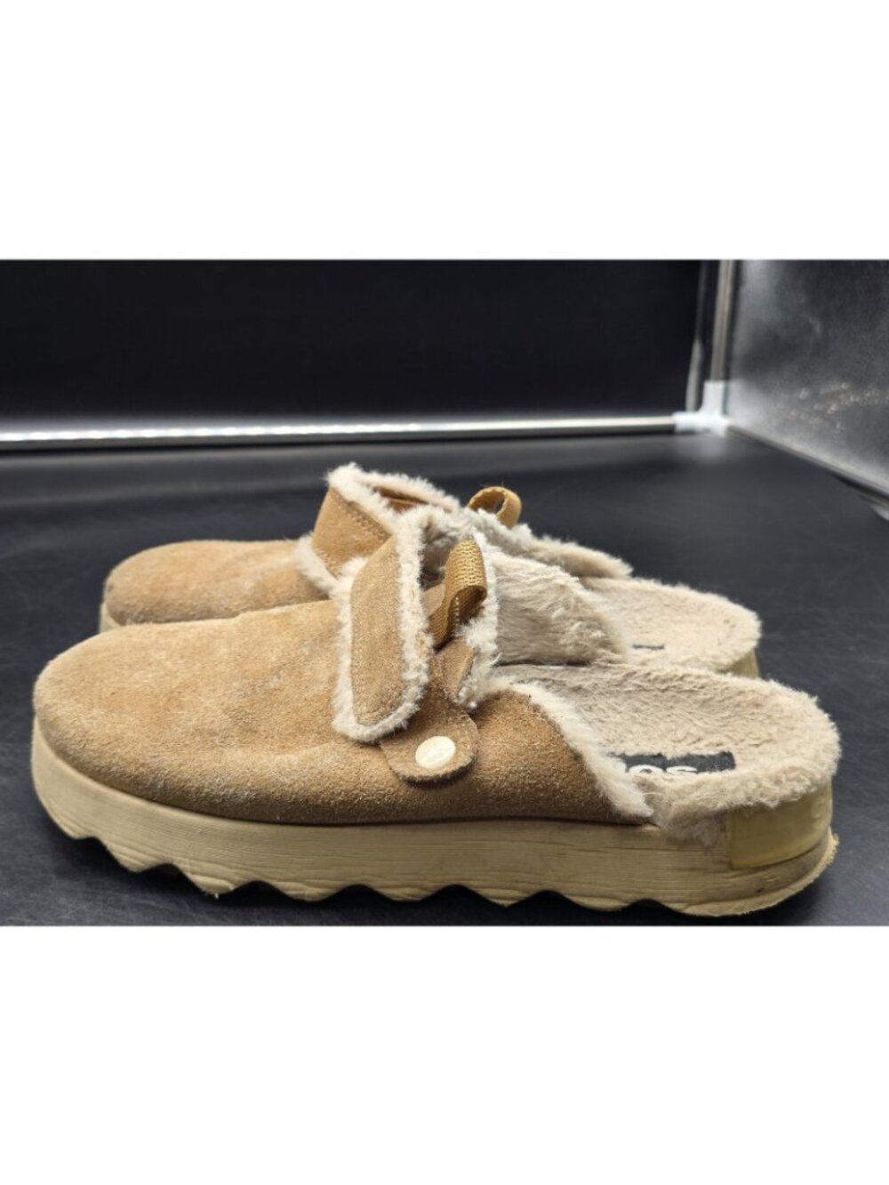 Sorel Slippers Shoes Womens Size 7.5 Beige Viibe Suede Faux Fur Mule House - Picture 8 of 12